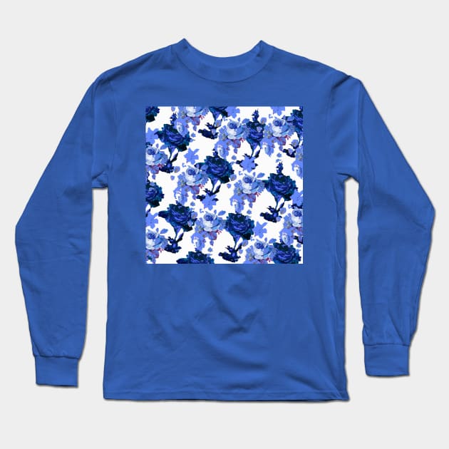 ROSES ROSES BLUE AND WHITE TOILE Long Sleeve T-Shirt by Overthetopsm